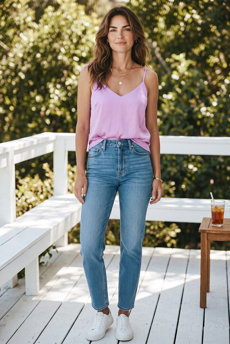 Something Navy Pink Sleeveless V Neck Camisole Tank Top Spaghetti Strap S Casual